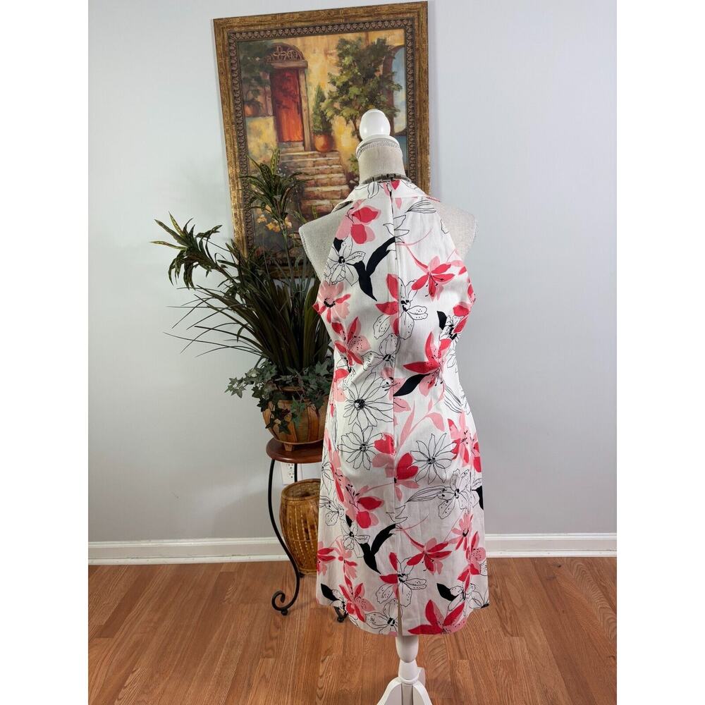 Evan Picone Sheath Dress Womens 10 White Floral Halter Neck Sleeveless Back Zip - Picture 2 of 9